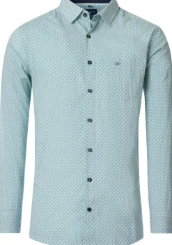 Redmond comfort fit overhemd, popeline, blauw met wit en groen dessin