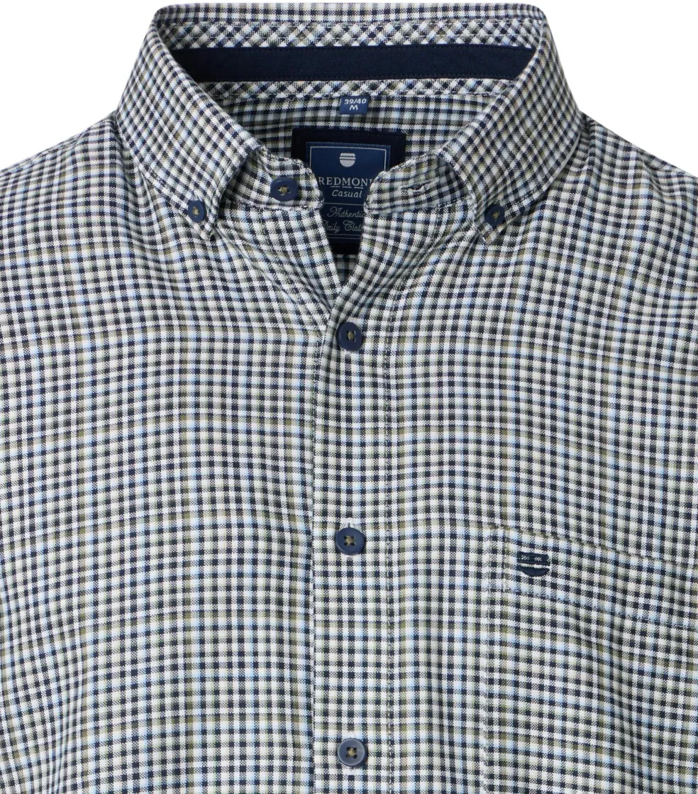 Redmond comfort fit overhemd, Oxford, blauw, wit en beige geruit