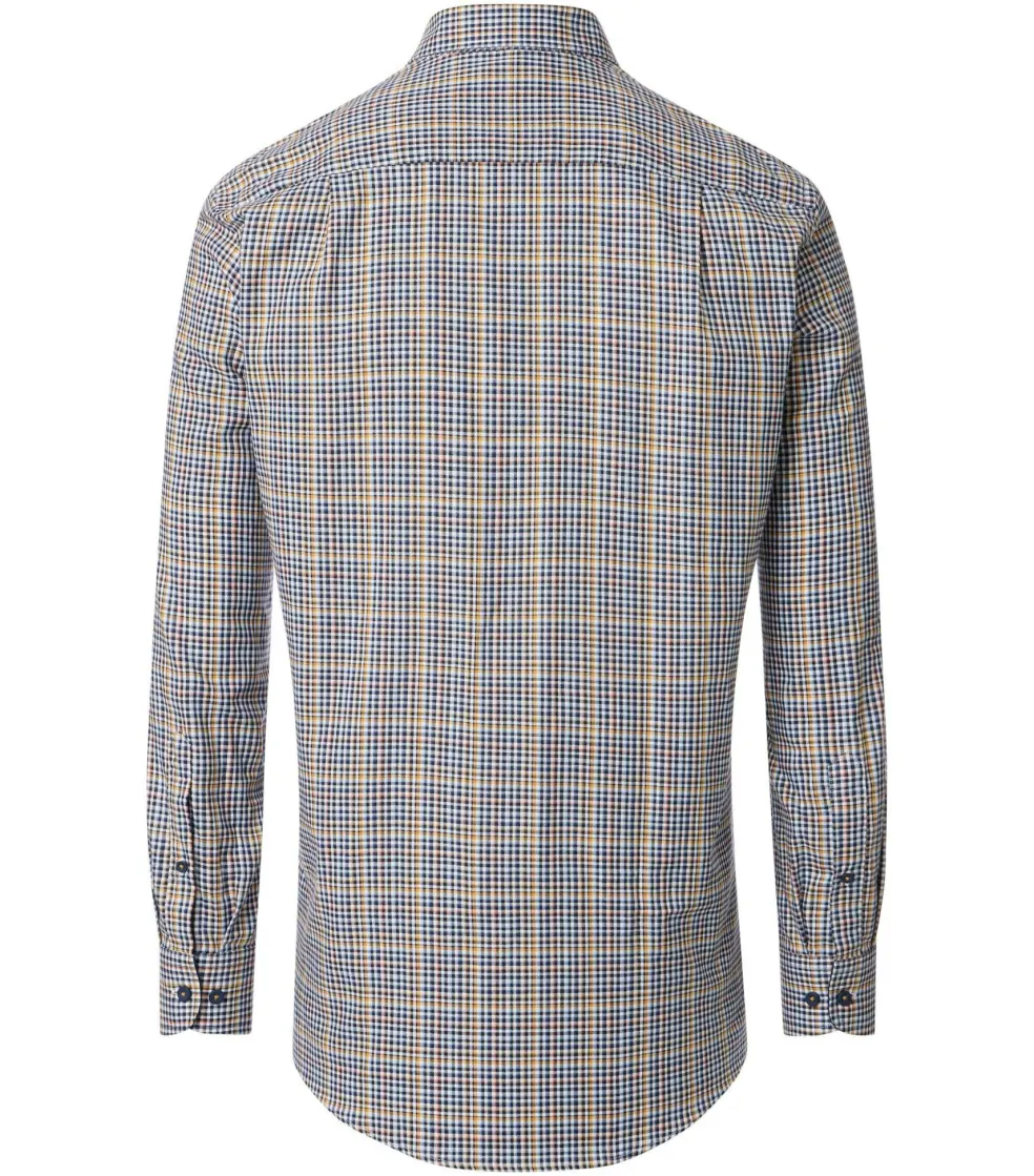 Redmond comfort fit overhemd, Oxford, blauw, wit en geel geruit