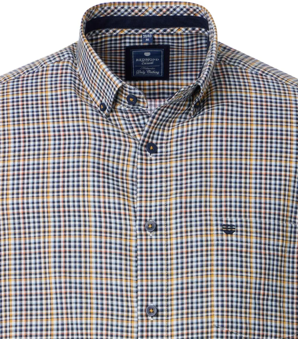 Redmond comfort fit overhemd, Oxford, blauw, wit en geel geruit