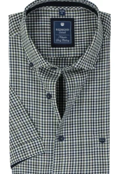 Redmond comfort fit overhemd, korte mouw, Oxford, blauw, wit en beige geruit