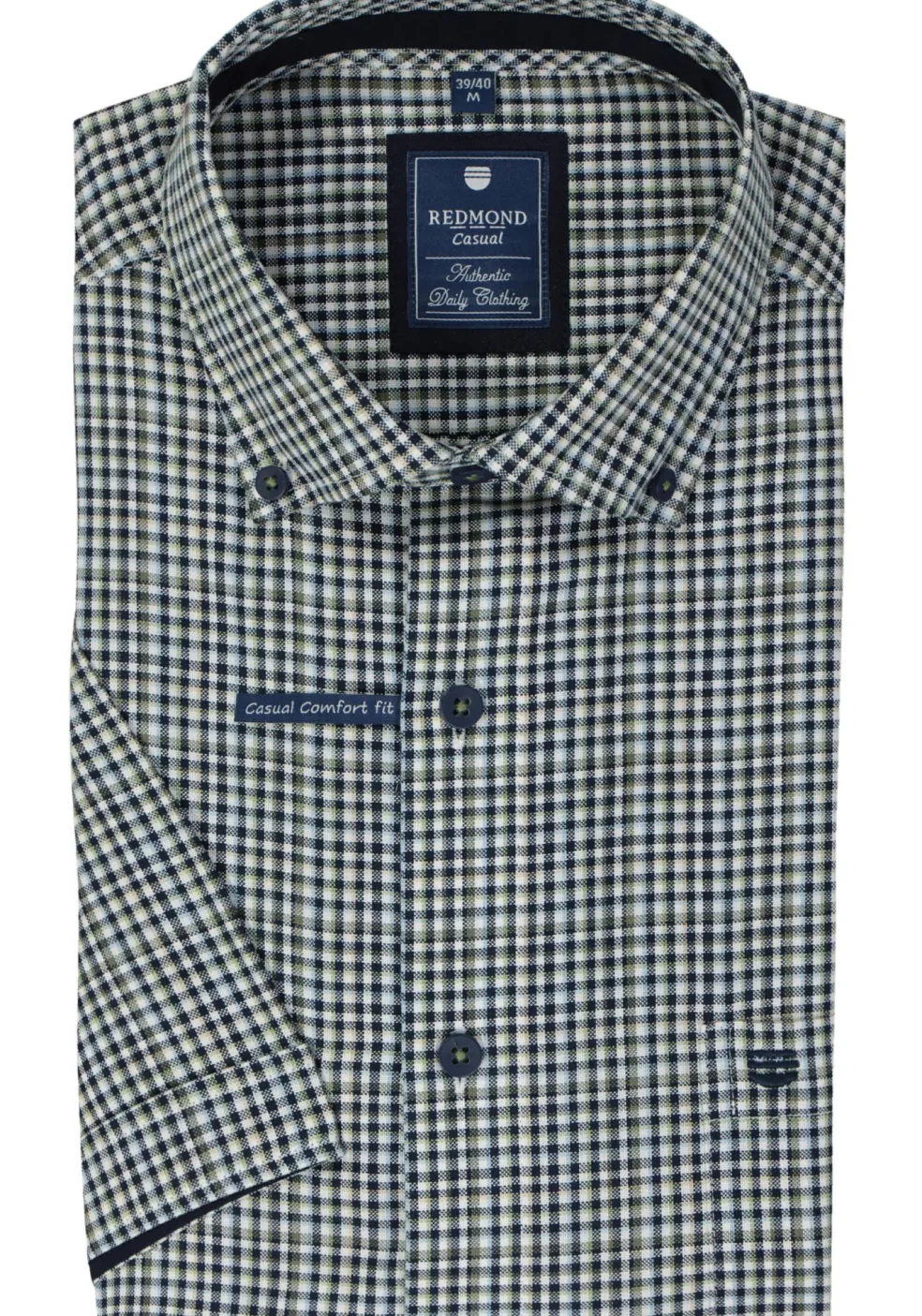Redmond comfort fit overhemd, korte mouw, Oxford, blauw, wit en beige geruit
