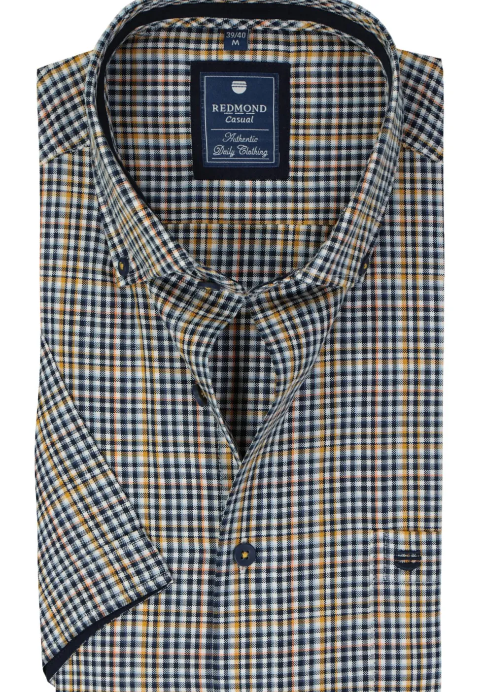 Redmond comfort fit overhemd, korte mouw, Oxford, blauw, wit en geel geruit