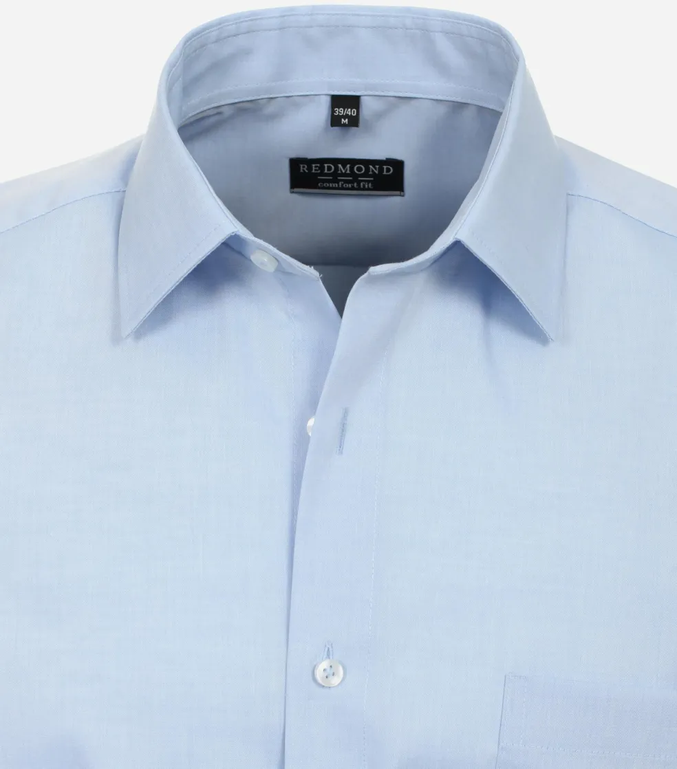 Redmond comfort fit overhemd, korte mouw, popeline, blauw