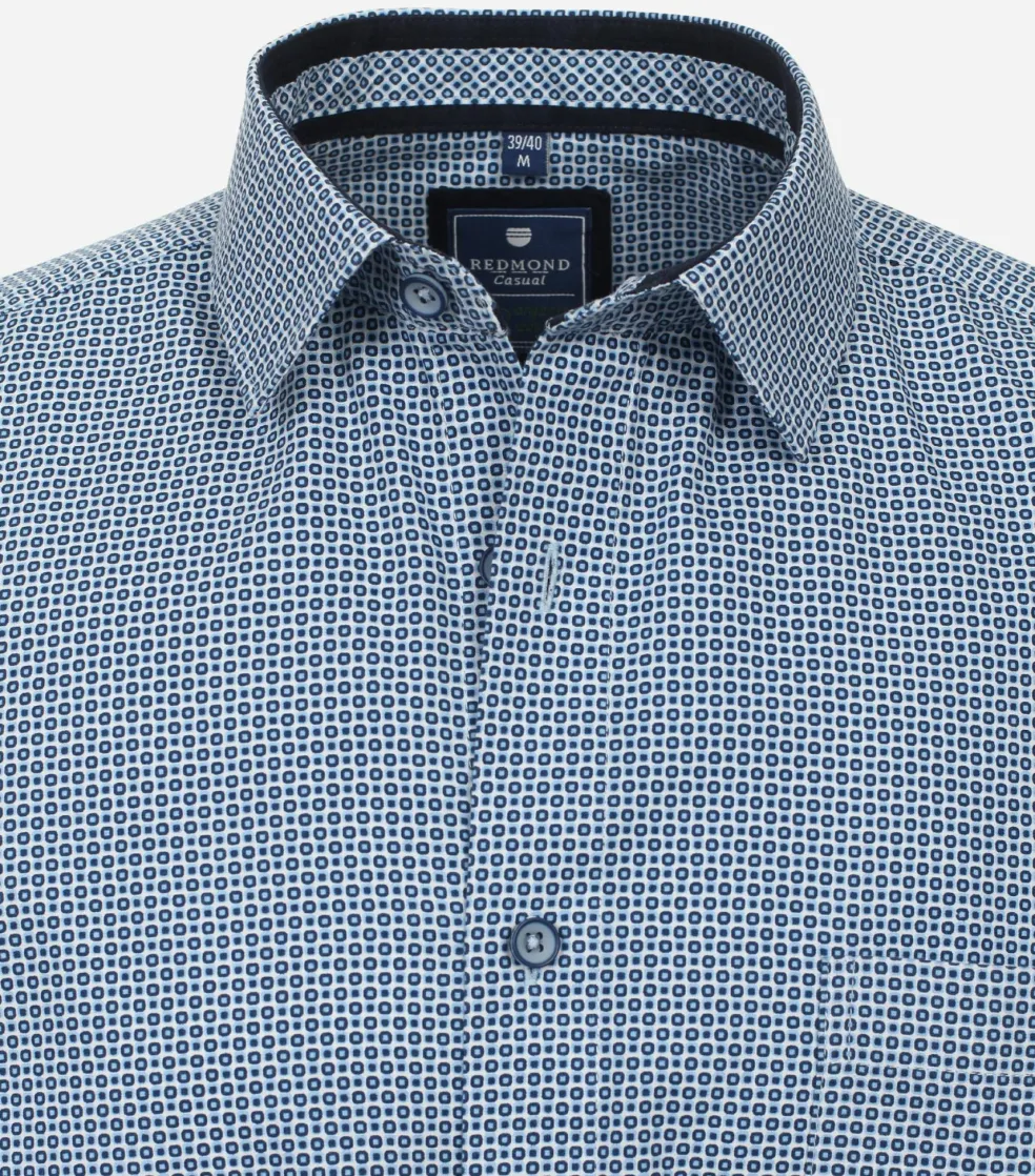 Redmond comfort fit overhemd, korte mouw, popeline, blauw dessin