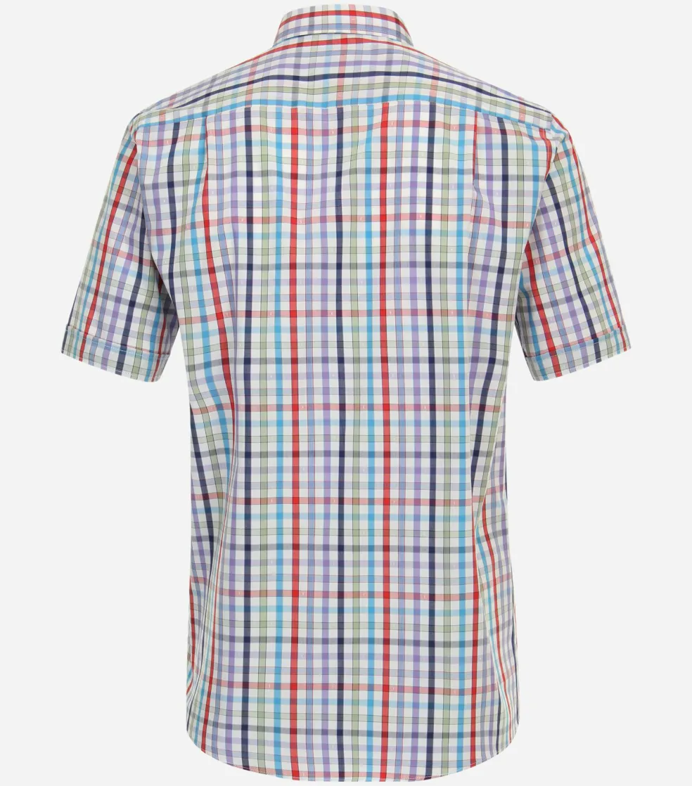 Redmond comfort fit overhemd, korte mouw, popeline, blauw geruit