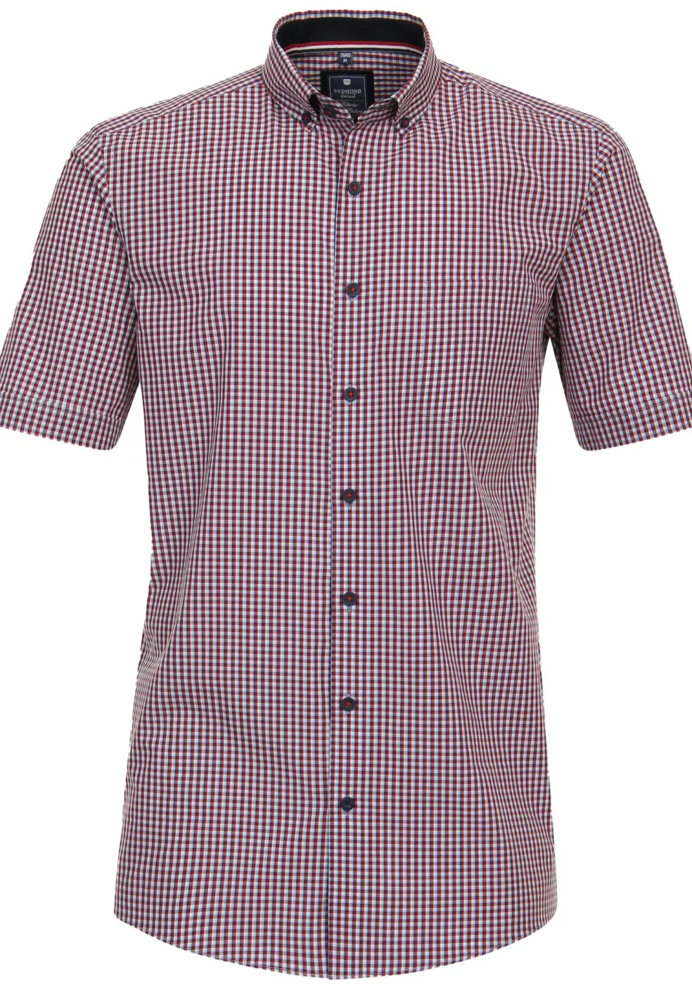 Redmond comfort fit overhemd, korte mouw, popeline, blauw geruit