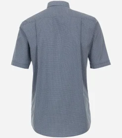 Redmond comfort fit overhemd, korte mouw, popeline, blauw met wit dessin