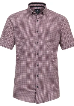 Redmond comfort fit overhemd, korte mouw, popeline, rood dessin