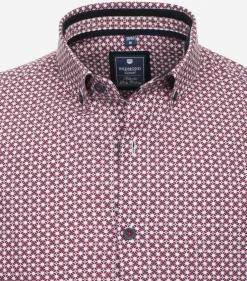 Redmond comfort fit overhemd, korte mouw, popeline, rood dessin