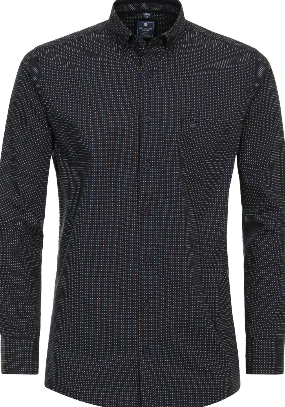 Redmond comfort fit overhemd, popeline, blauw met rood en wit dessin
