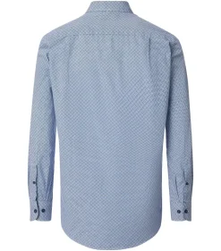 Redmond comfort fit overhemd, popeline, blauw met wit dessin
