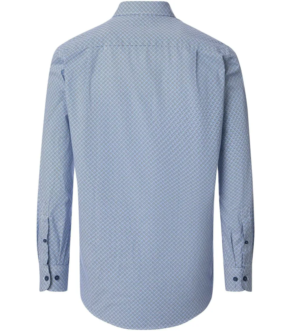 Redmond comfort fit overhemd, popeline, blauw met wit dessin