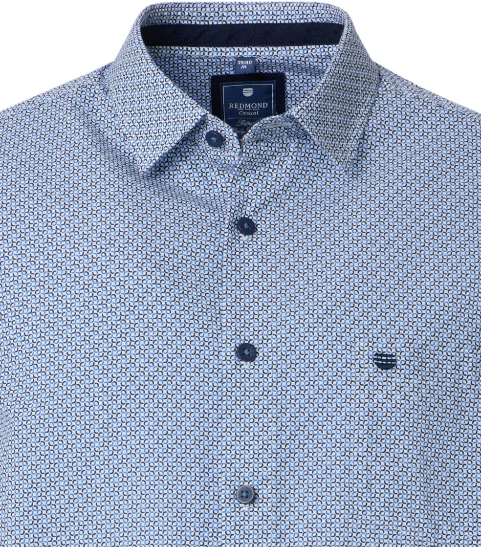 Redmond comfort fit overhemd, popeline, blauw met wit dessin