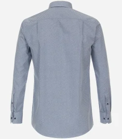 Redmond comfort fit overhemd, popeline, blauw met wit dessin