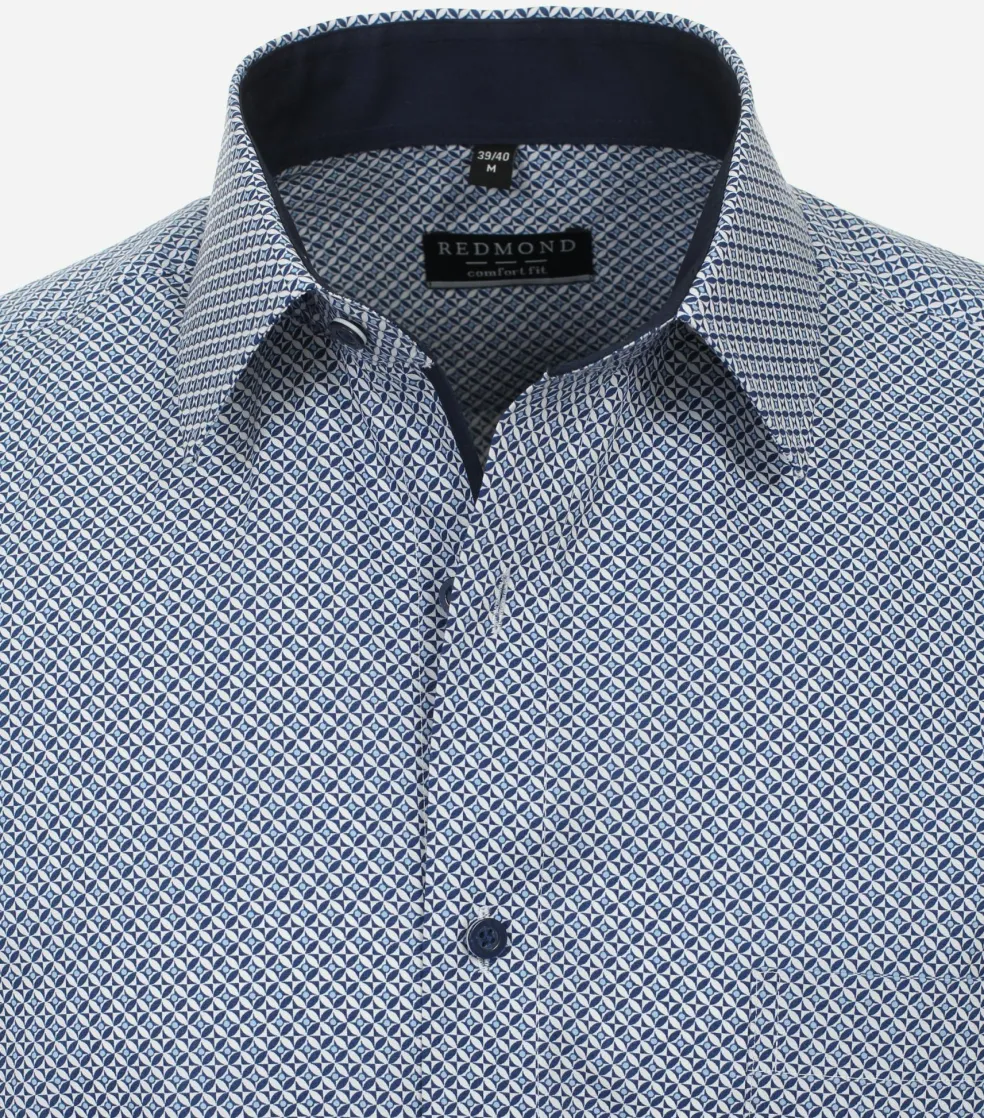Redmond comfort fit overhemd, popeline, blauw met wit dessin