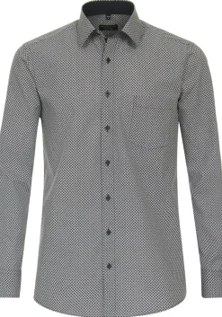 Redmond comfort fit overhemd, popeline, zwart met wit dessin