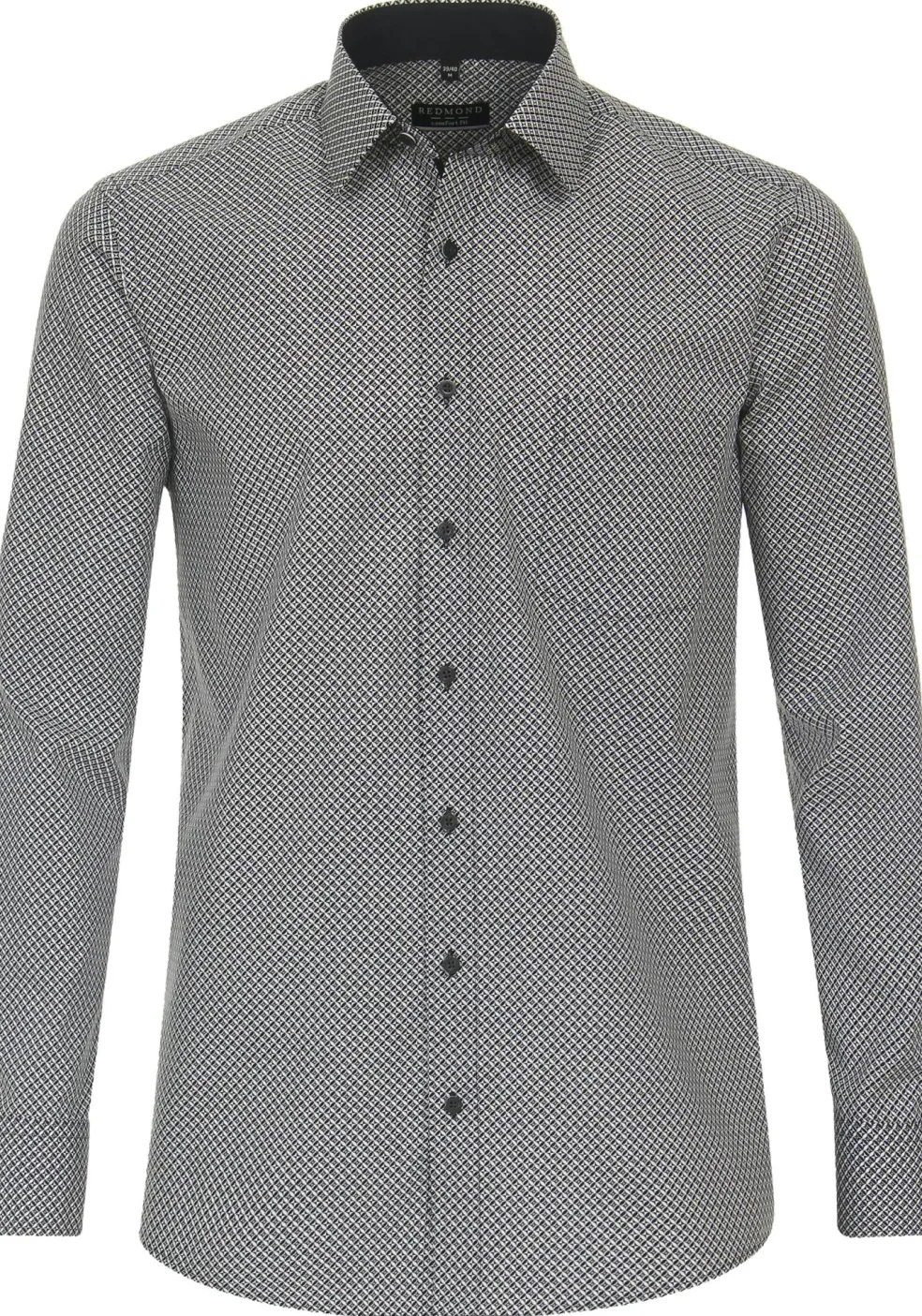 Redmond comfort fit overhemd, popeline, zwart met wit dessin