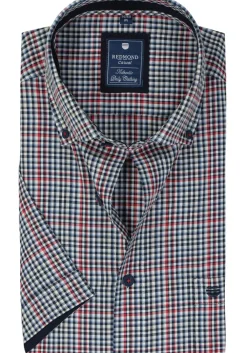 Redmond comfort fit overhemd, korte mouw, Oxford, blauw, wit en rood geruit