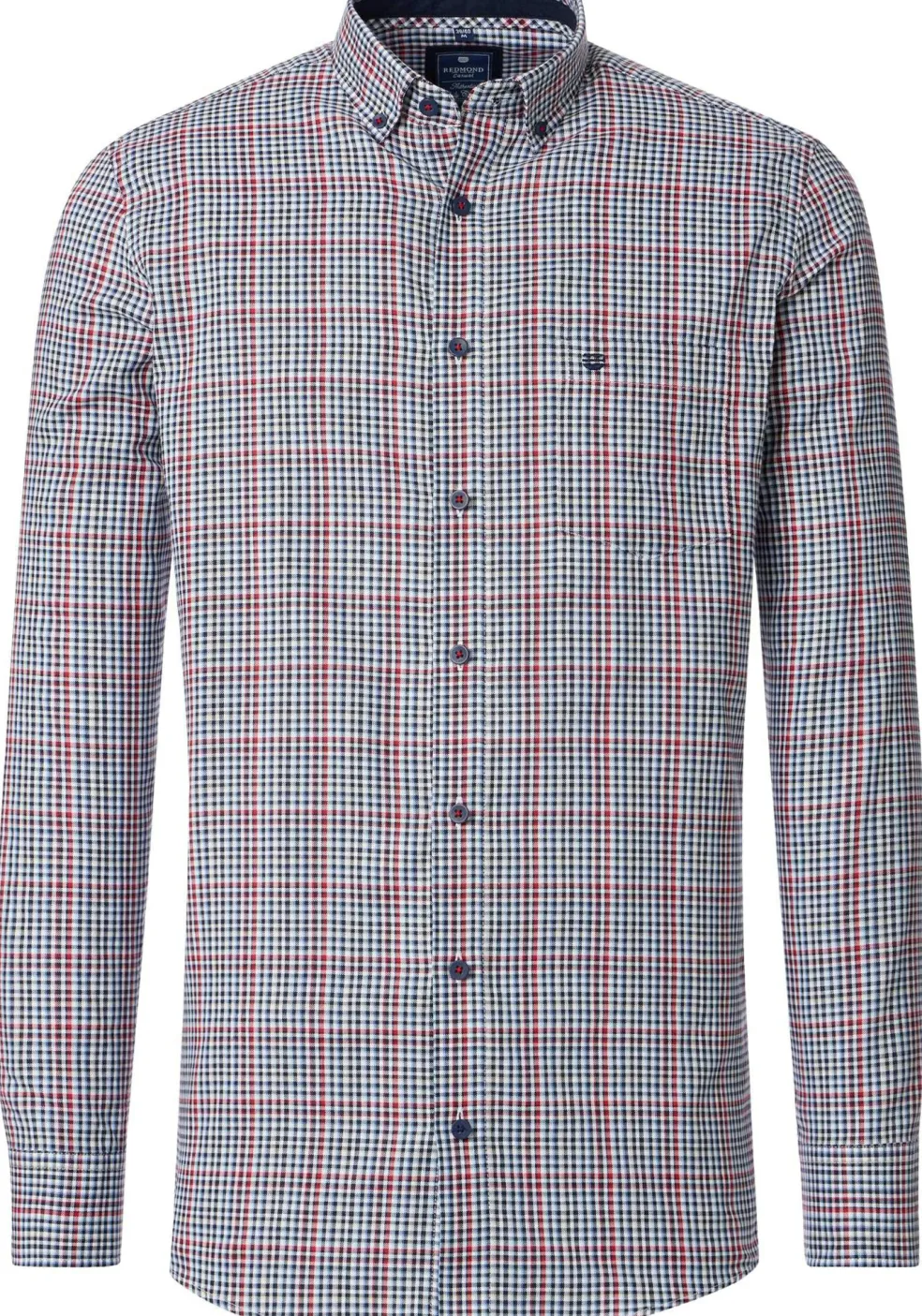Redmond comfort fit overhemd, Oxford, blauw, wit en rood geruit