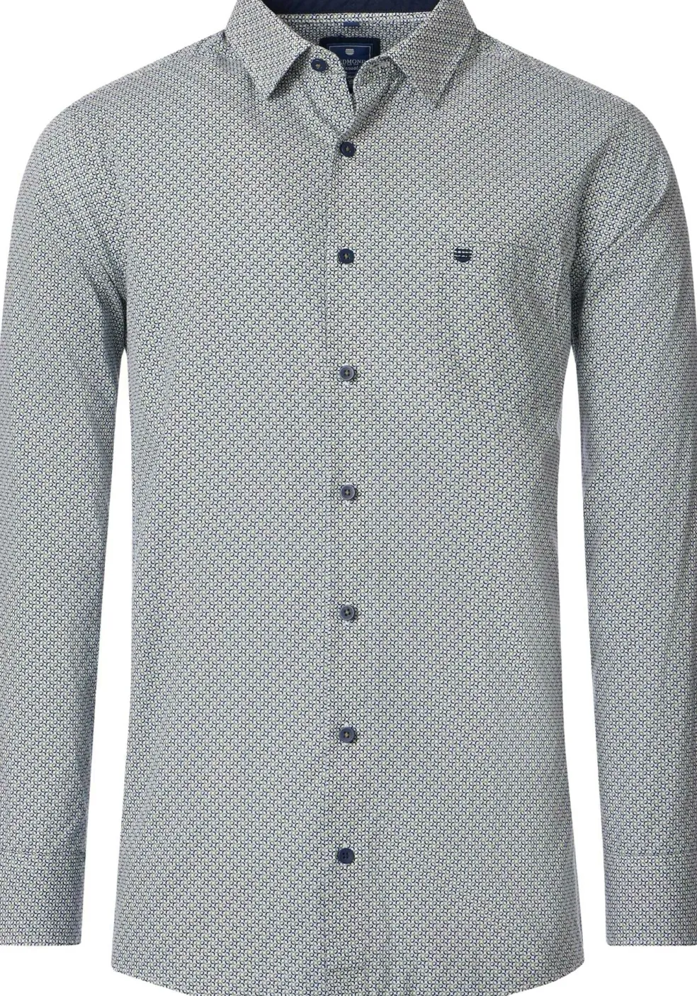 Redmond comfort fit overhemd, popeline, blauw met wit en beige dessin