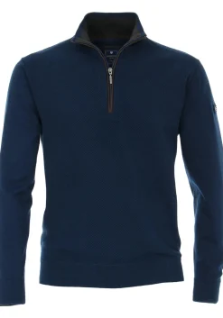 Redmond heren schipperstrui katoen, opstaande kraag, blauw (middeldik)