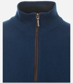 Redmond heren schipperstrui katoen, opstaande kraag, blauw (middeldik)