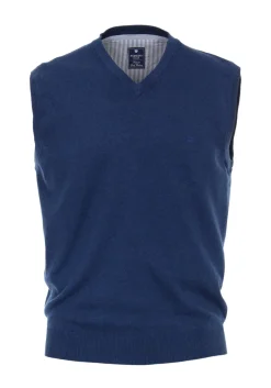Redmond heren spencer katoen, V-hals, jeansblauw
