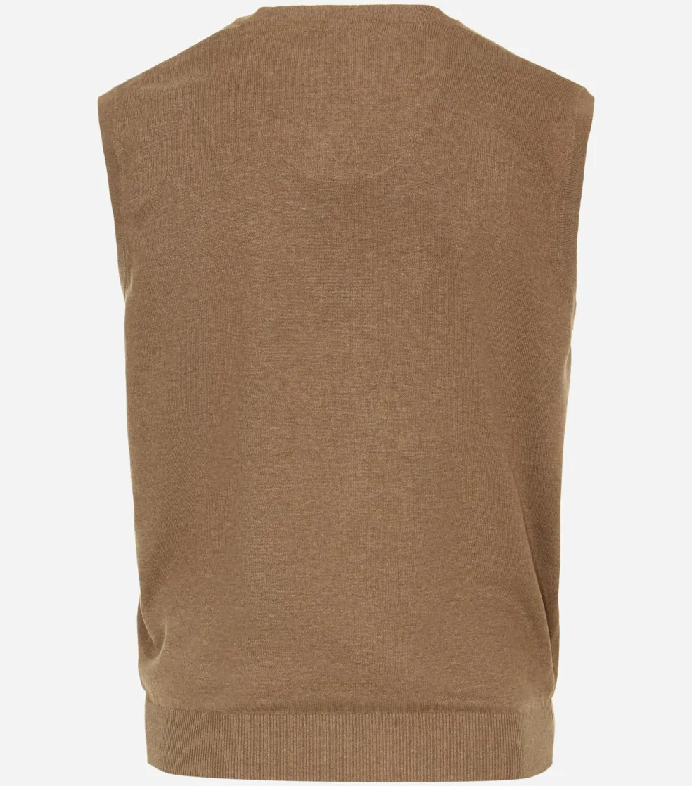 Redmond heren spencer katoen, V-hals, camel (middeldik)