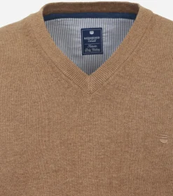 Redmond heren spencer katoen, V-hals, camel (middeldik)