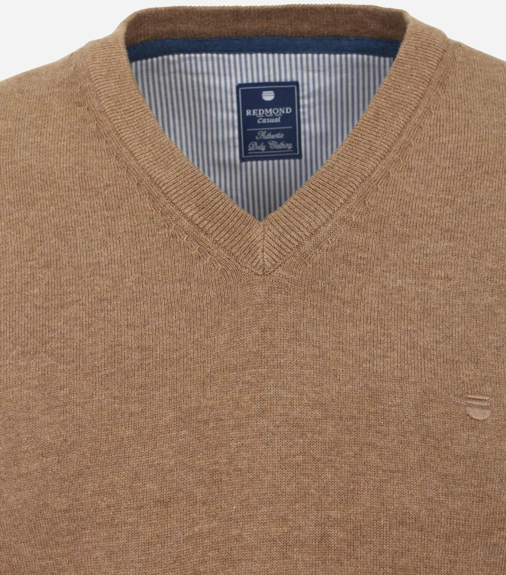 Redmond heren spencer katoen, V-hals, camel (middeldik)