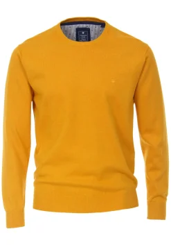 Redmond heren trui katoen O-hals, okergeel