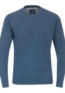 Redmond heren trui katoen, O-hals, blauw (middeldik)
