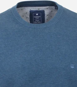 Redmond heren trui katoen, O-hals, blauw (middeldik)