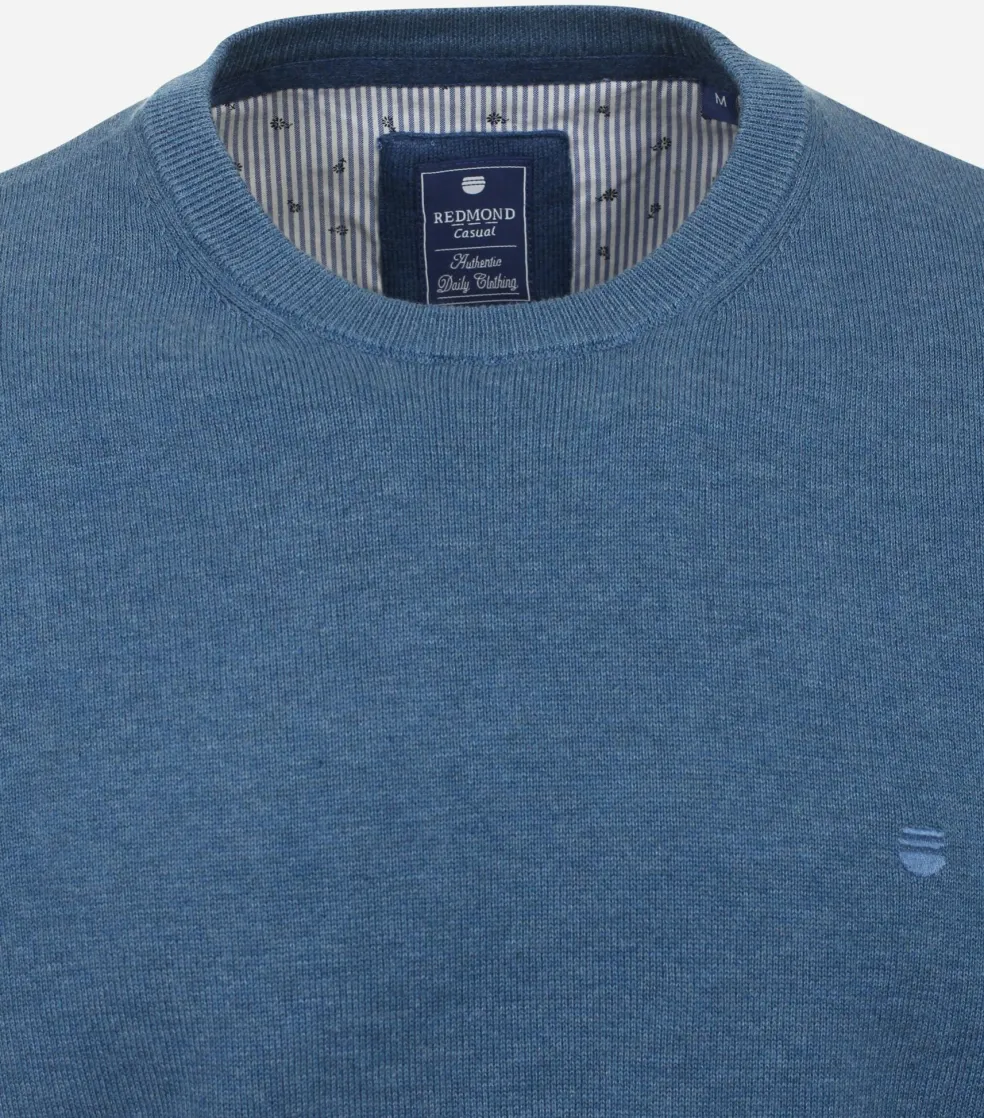 Redmond heren trui katoen, O-hals, blauw (middeldik)