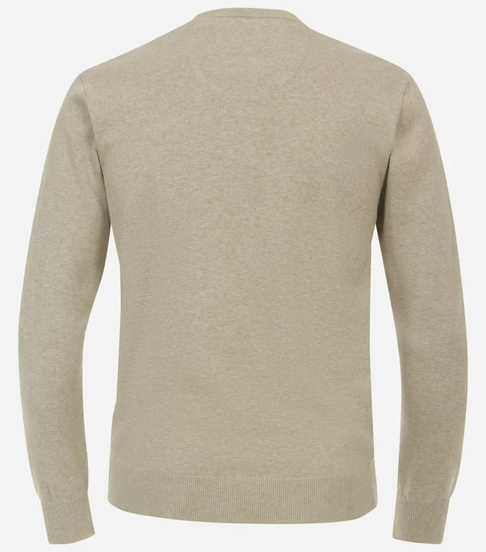 Redmond heren trui katoen, O-hals, beige (middeldik)