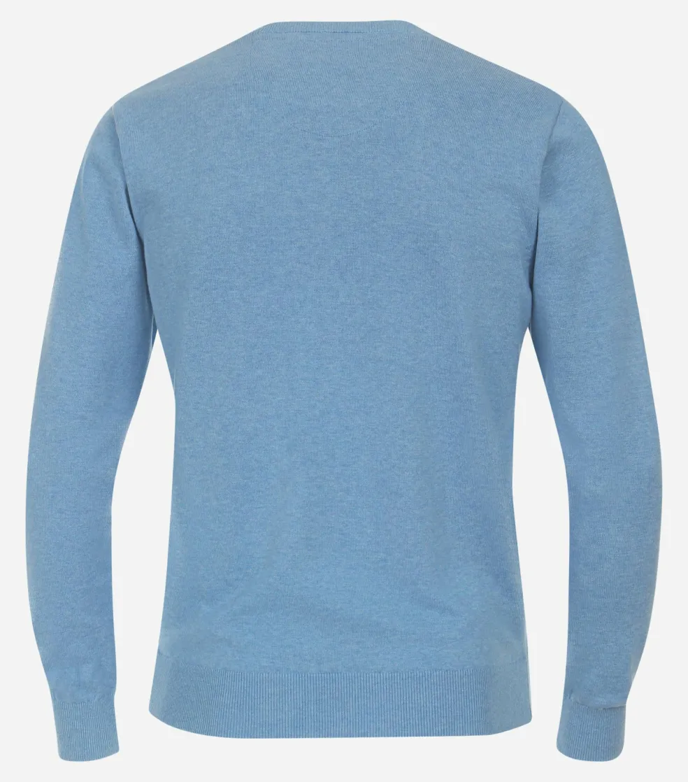Redmond heren trui katoen, O-hals, blauw (middeldik)