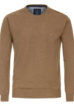 Redmond heren trui katoen, O-hals, camel (middeldik)