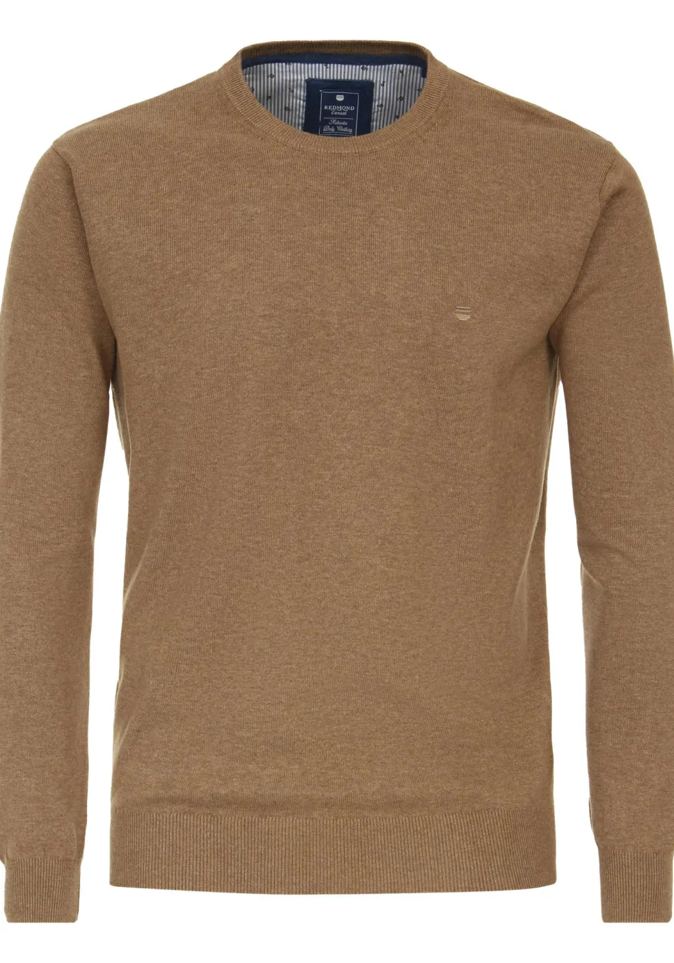 Redmond heren trui katoen, O-hals, camel (middeldik)