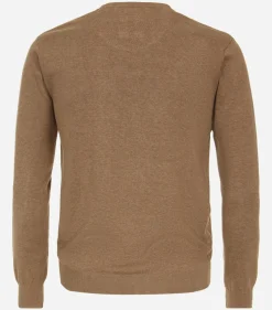 Redmond heren trui katoen, O-hals, camel (middeldik)