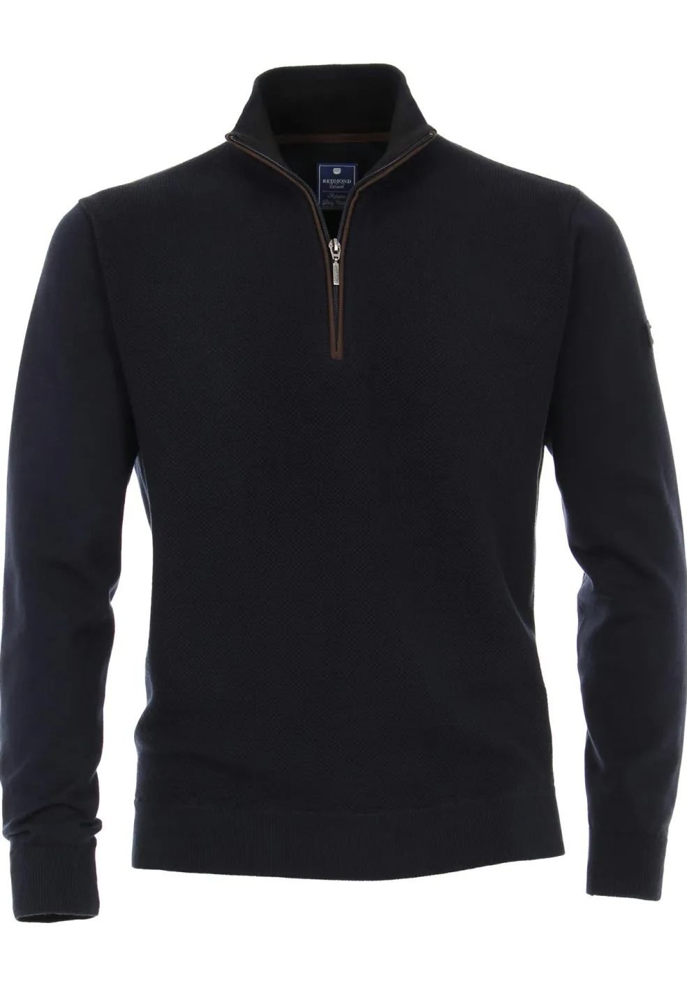 Redmond heren trui katoen, schipperstrui met rits, donker blauw