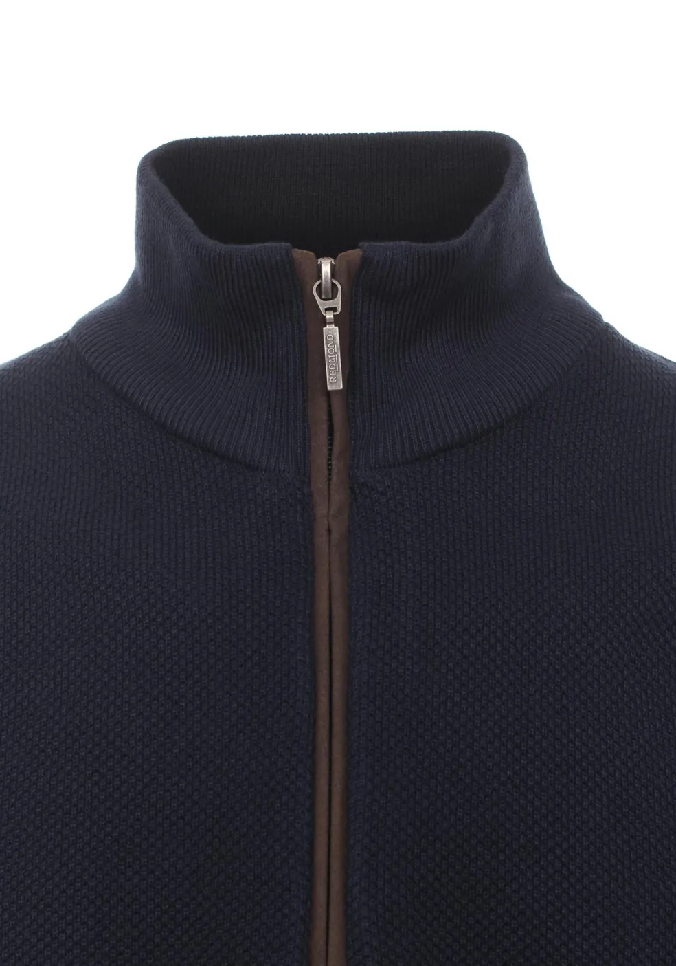 Redmond heren trui katoen, schipperstrui met rits, donker blauw