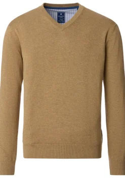 Redmond heren trui katoen, V-hals, beige (middeldik)