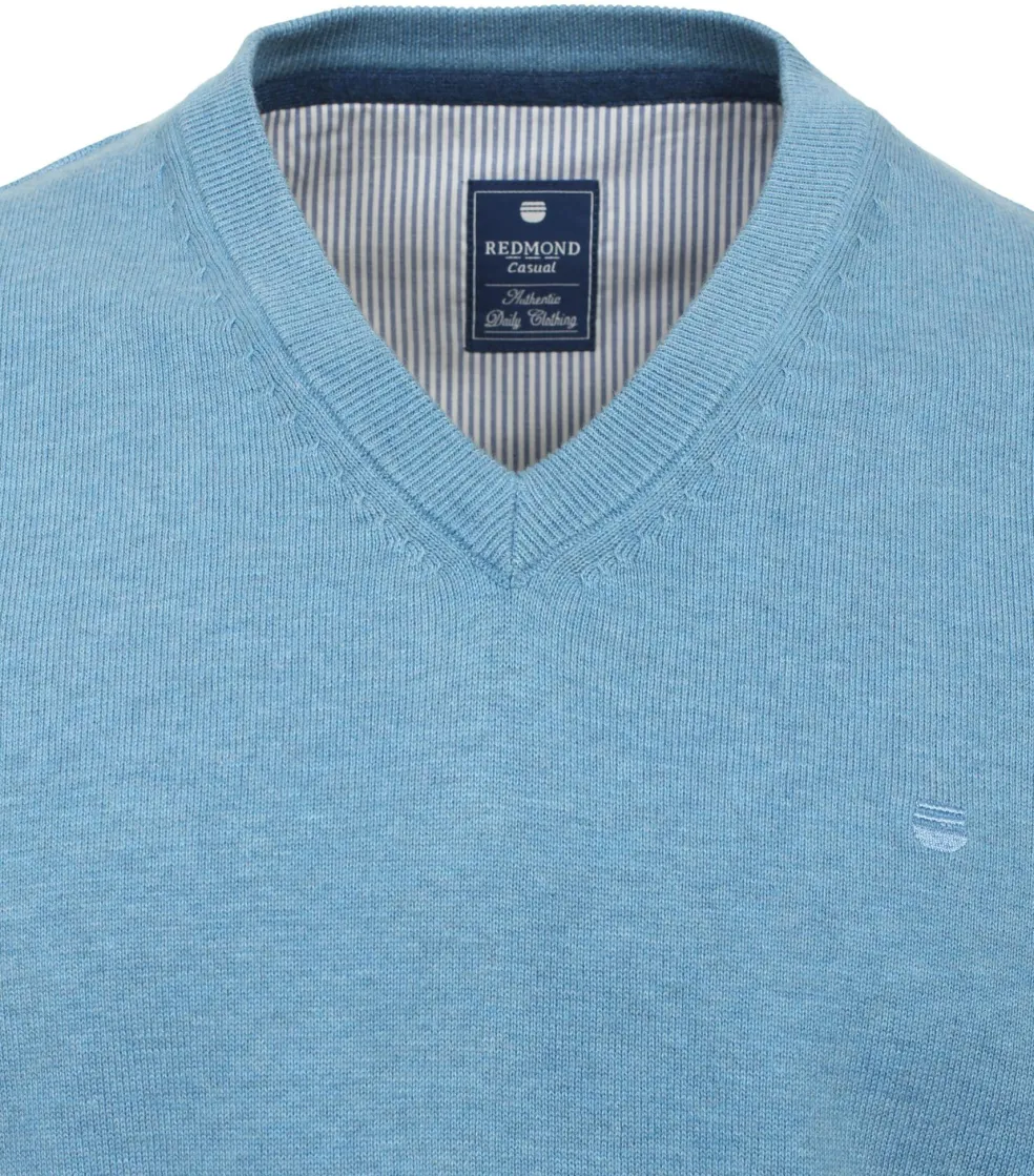 Redmond heren trui katoen, V-hals, blauw (middeldik)