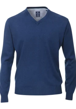 Redmond heren trui katoen, V-hals, jeans-blauw