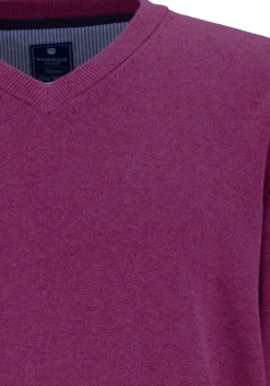 Redmond heren trui katoen, V-hals, magenta, donker paars-roze