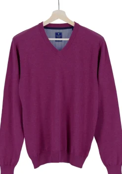 Redmond heren trui katoen, V-hals, magenta, donker paars-roze