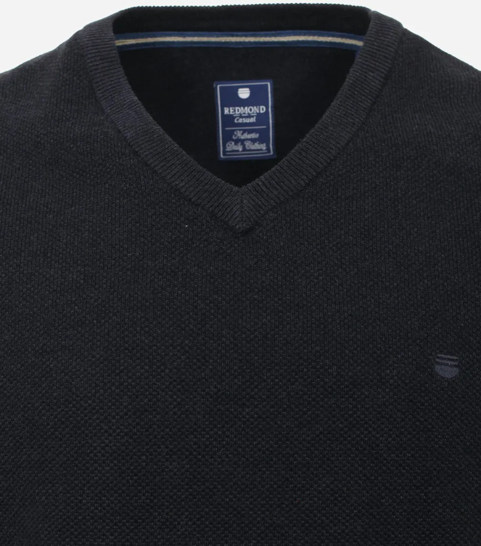 Redmond heren trui katoen, V-hals, blauw (middeldik)