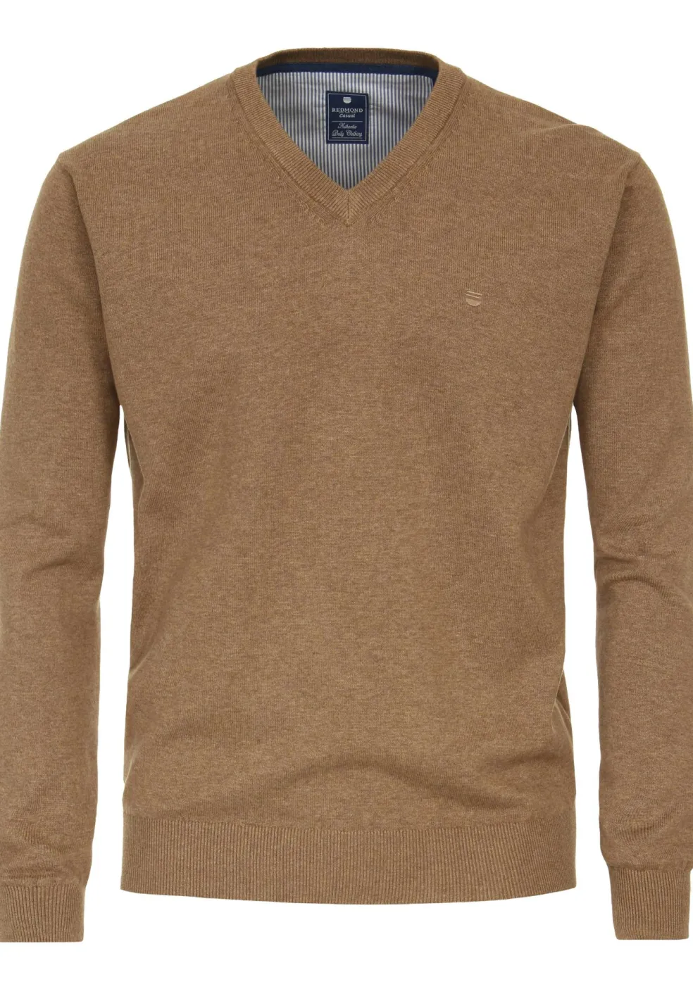 Redmond heren trui katoen, V-hals, camel (middeldik)