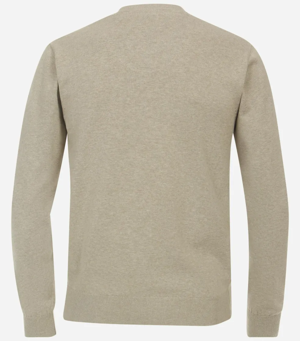 Redmond heren trui katoen, V-hals, beige (middeldik)